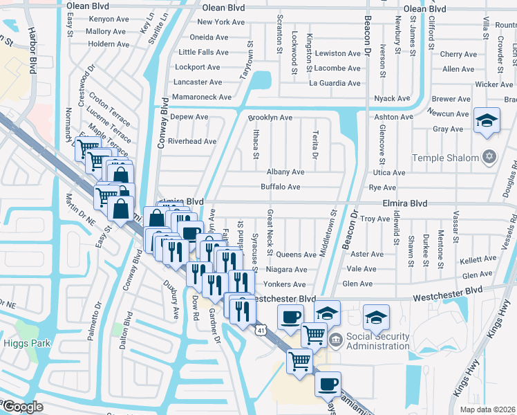 map of restaurants, bars, coffee shops, grocery stores, and more near 22239 Buffalo Avenue in Port Charlotte