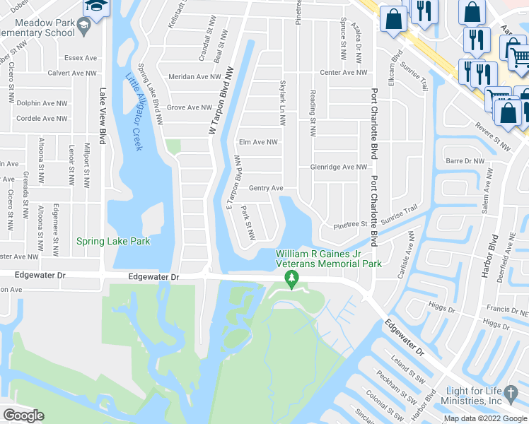 map of restaurants, bars, coffee shops, grocery stores, and more near 203 East Tarpon Boulevard Northwest in Port Charlotte