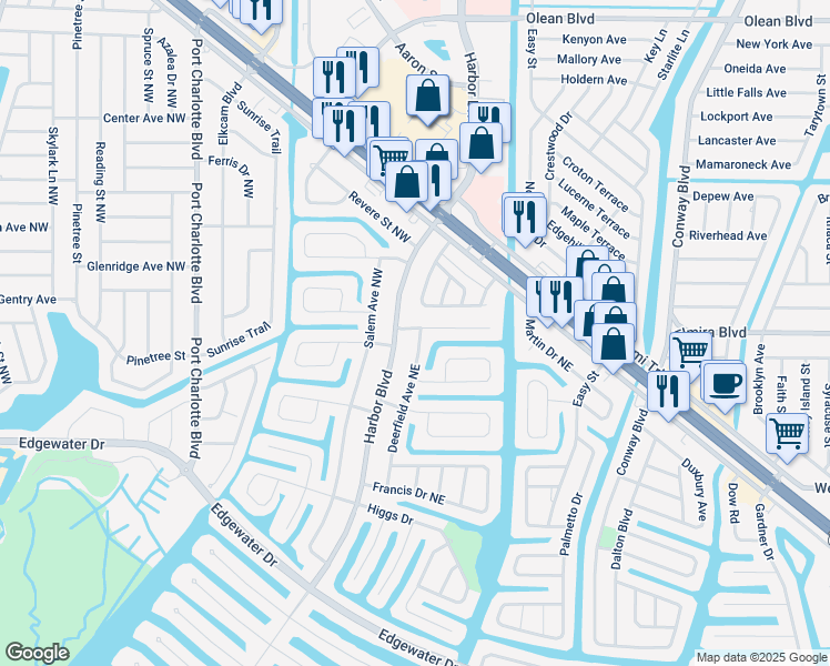 map of restaurants, bars, coffee shops, grocery stores, and more near 234 Deerfield Avenue Northeast in Port Charlotte