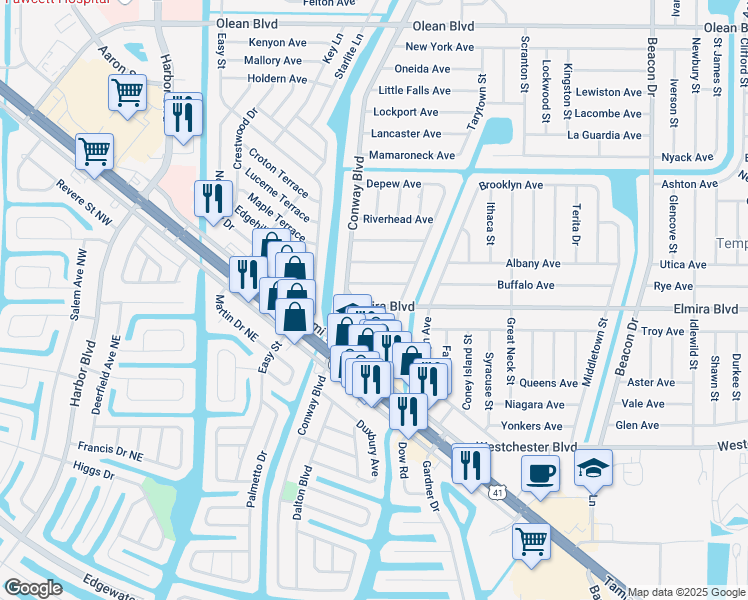 map of restaurants, bars, coffee shops, grocery stores, and more near 22090 Elmira Boulevard in Port Charlotte