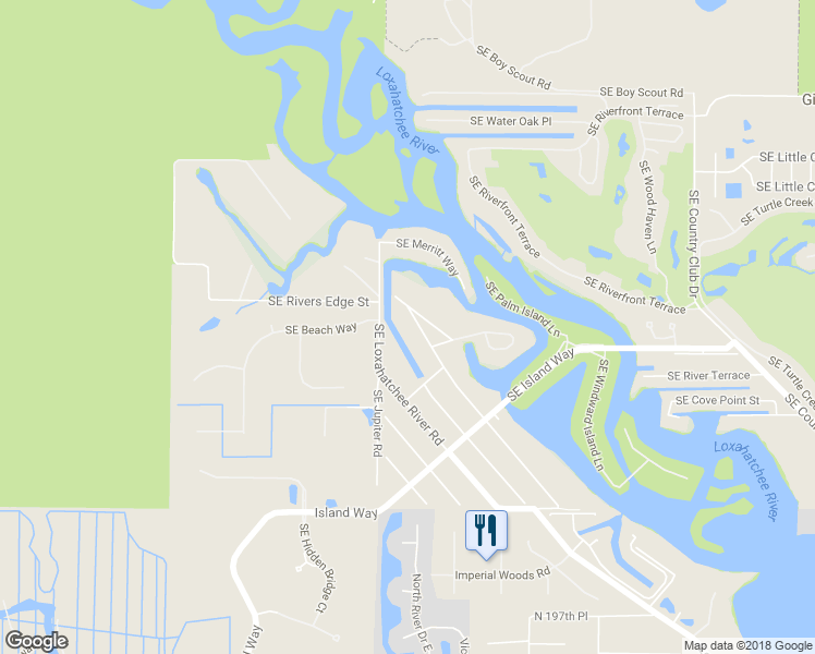 map of restaurants, bars, coffee shops, grocery stores, and more near 18744 Southeast Jupiter River Drive in Jupiter