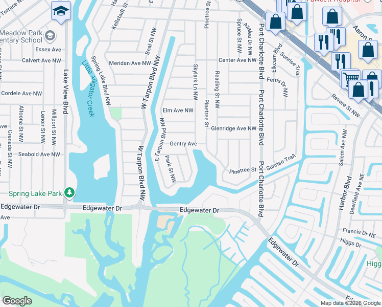 map of restaurants, bars, coffee shops, grocery stores, and more near 203 East Tarpon Boulevard Northwest in Port Charlotte