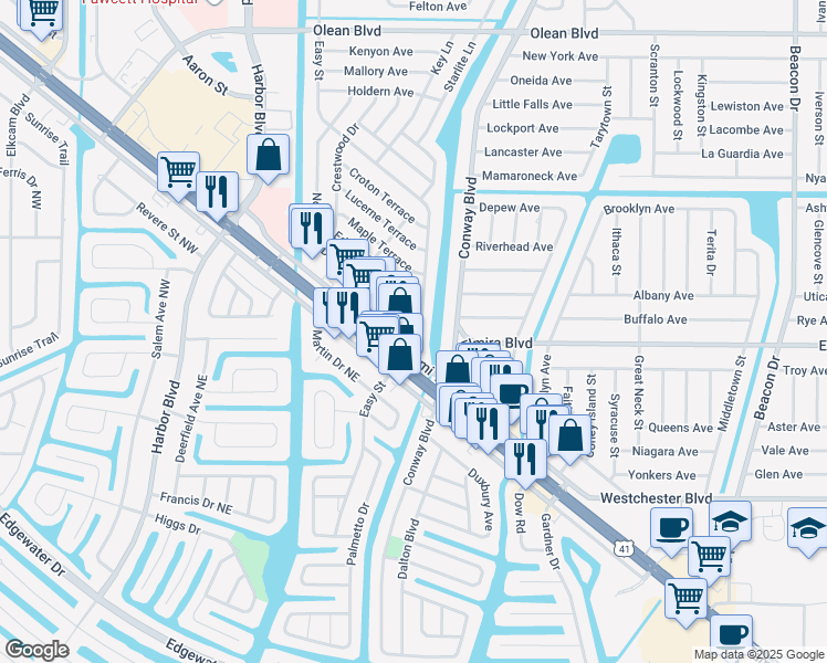 map of restaurants, bars, coffee shops, grocery stores, and more near 3485 Normandy Dr in Port Charlotte