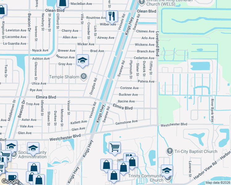 map of restaurants, bars, coffee shops, grocery stores, and more near 3442 Swanee Road in Port Charlotte