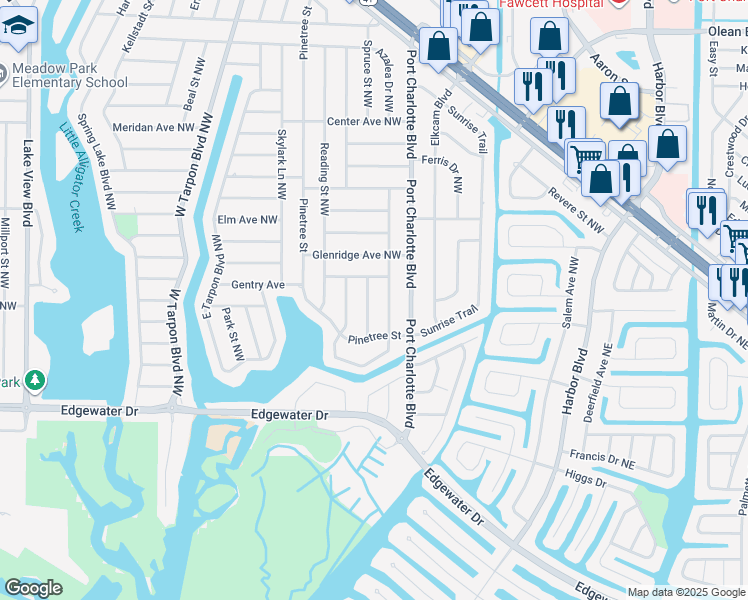 map of restaurants, bars, coffee shops, grocery stores, and more near 241 Shadow Street Northwest in Port Charlotte