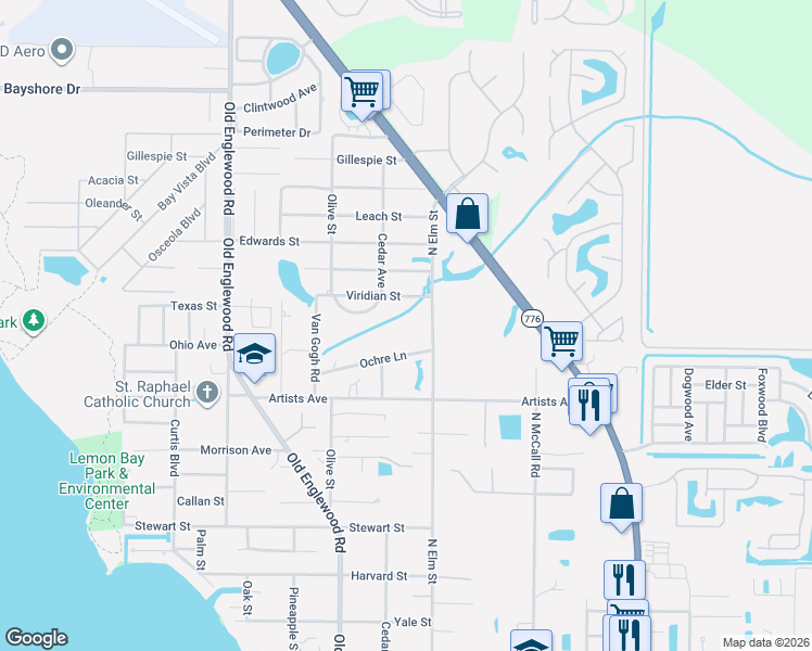 map of restaurants, bars, coffee shops, grocery stores, and more near 820 North Elm Street in Englewood