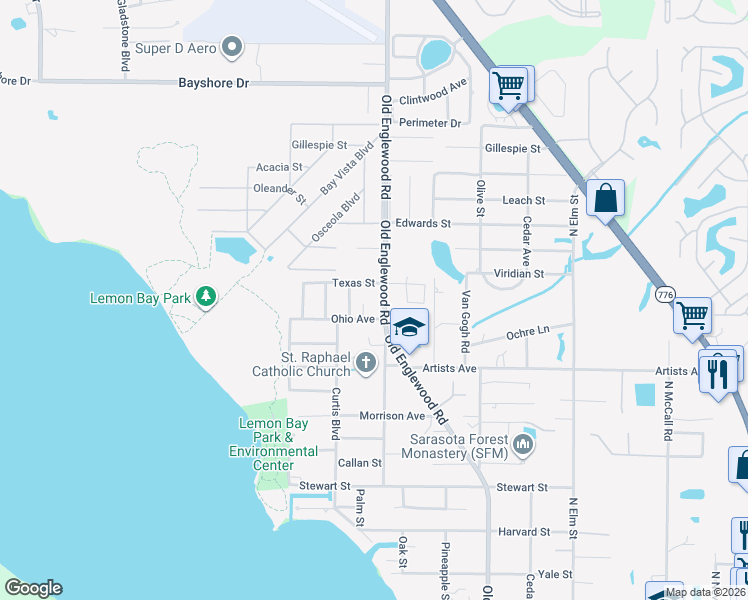 map of restaurants, bars, coffee shops, grocery stores, and more near 850 Old Englewood Road in Englewood