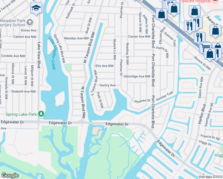 map of restaurants, bars, coffee shops, grocery stores, and more near 203 East Tarpon Boulevard Northwest in Port Charlotte