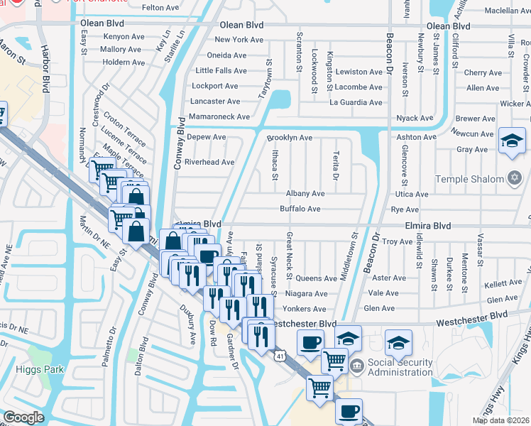 map of restaurants, bars, coffee shops, grocery stores, and more near 22239 Buffalo Avenue in Port Charlotte
