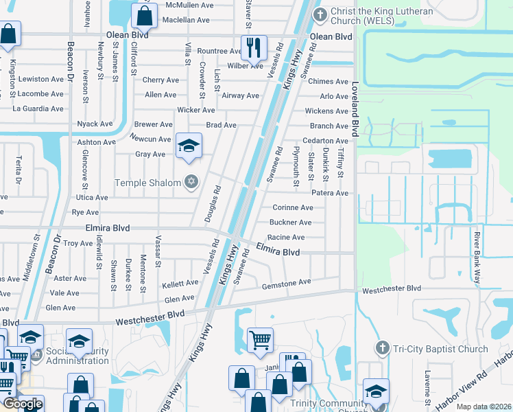 map of restaurants, bars, coffee shops, grocery stores, and more near 3442 Swanee Road in Port Charlotte