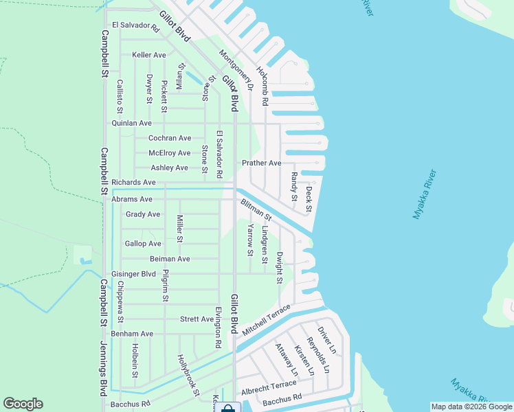 map of restaurants, bars, coffee shops, grocery stores, and more near 3386 Blitman Street in Port Charlotte