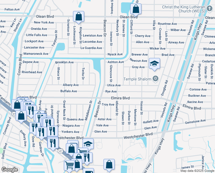 map of restaurants, bars, coffee shops, grocery stores, and more near 3328 Beacon Drive in Port Charlotte