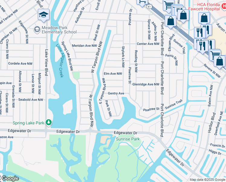 map of restaurants, bars, coffee shops, grocery stores, and more near 457 Glenridge Avenue Northwest in Port Charlotte