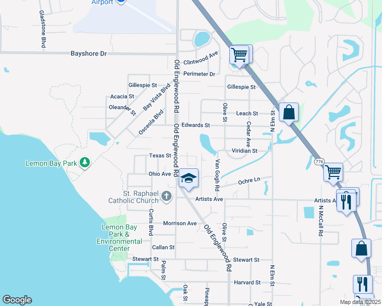 map of restaurants, bars, coffee shops, grocery stores, and more near 746 Texas Street in Englewood