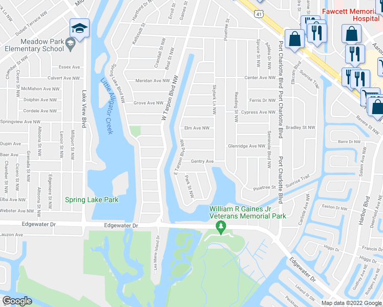 map of restaurants, bars, coffee shops, grocery stores, and more near 457 Glenridge Avenue Northwest in Port Charlotte
