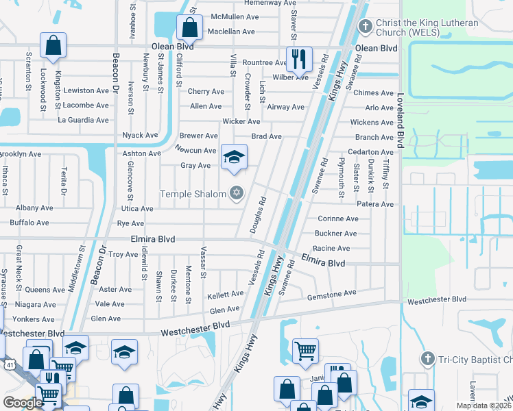 map of restaurants, bars, coffee shops, grocery stores, and more near 3357 Douglas Road in Port Charlotte