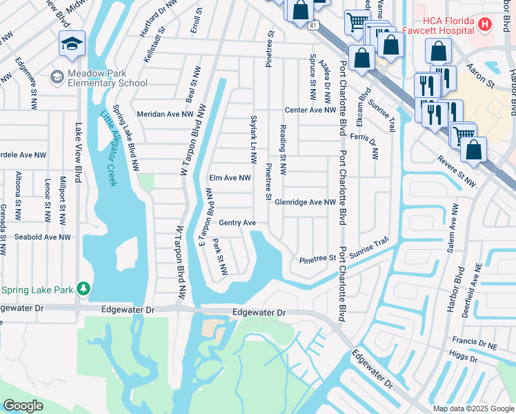 map of restaurants, bars, coffee shops, grocery stores, and more near 409 Glenridge Avenue Northwest in Port Charlotte