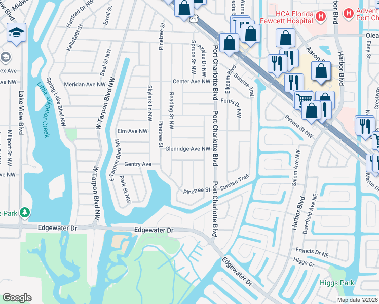 map of restaurants, bars, coffee shops, grocery stores, and more near 183 Glenridge Avenue Northwest in Port Charlotte