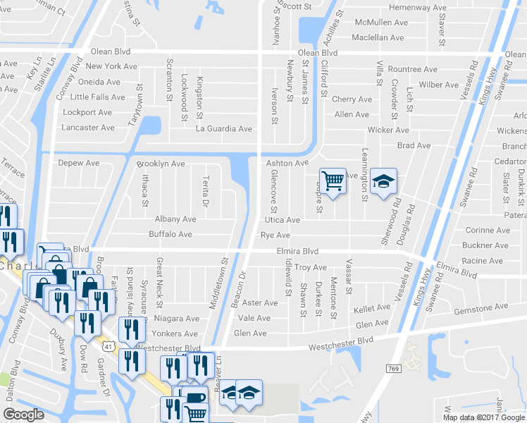 map of restaurants, bars, coffee shops, grocery stores, and more near 3328 Beacon Drive in Port Charlotte
