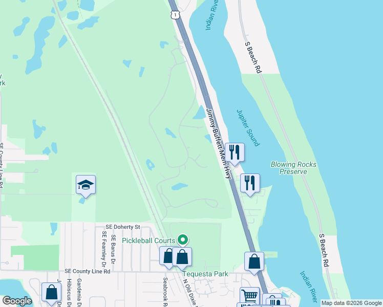 map of restaurants, bars, coffee shops, grocery stores, and more near 18505 Southeast Prestwick Lane in Jupiter