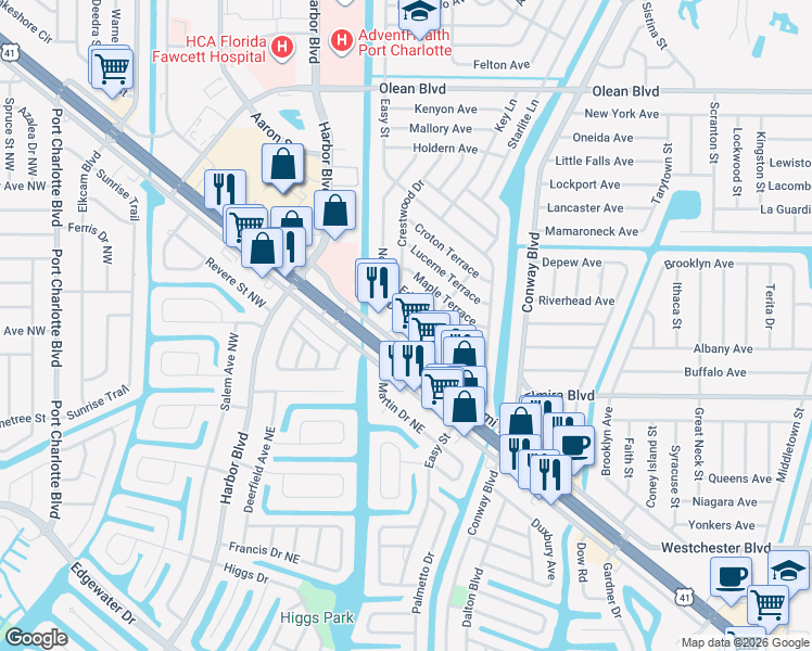 map of restaurants, bars, coffee shops, grocery stores, and more near 3524 North Tamiami Trail in Port Charlotte