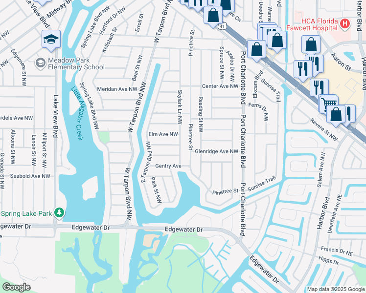 map of restaurants, bars, coffee shops, grocery stores, and more near 409 Glenridge Avenue Northwest in Port Charlotte