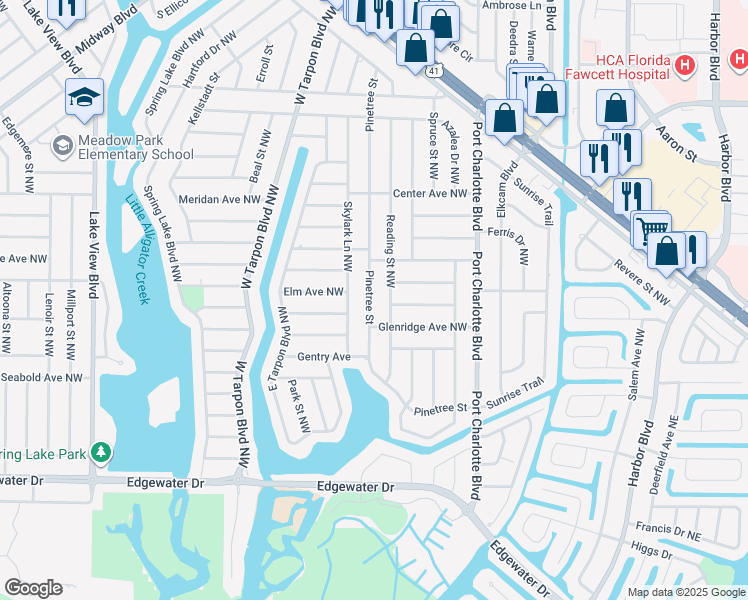 map of restaurants, bars, coffee shops, grocery stores, and more near 3276 Pinetree Street in Port Charlotte