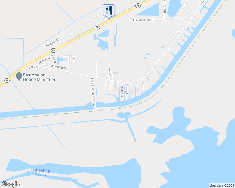 map of restaurants, bars, coffee shops, grocery stores, and more near 1069 Marina Lane in Moore Haven