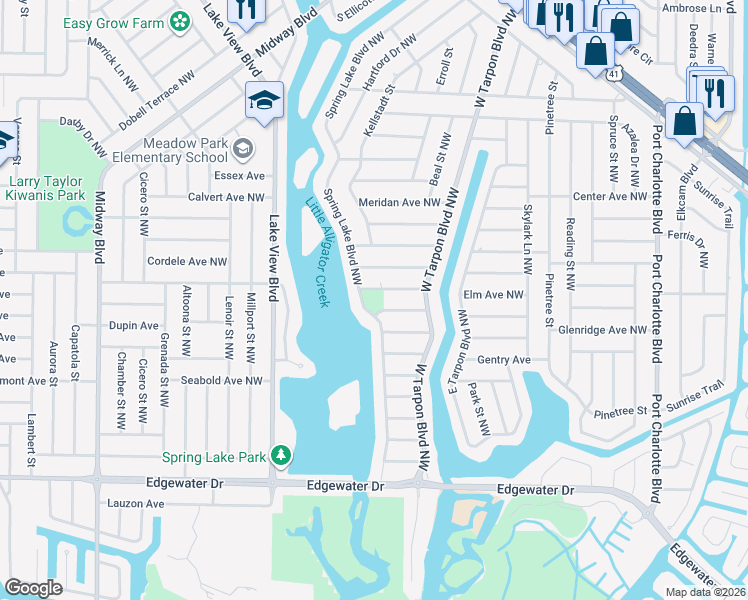 map of restaurants, bars, coffee shops, grocery stores, and more near 357 Spring Lake Boulevard Northwest in Port Charlotte