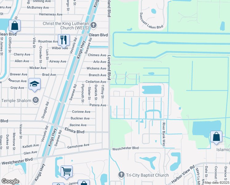 map of restaurants, bars, coffee shops, grocery stores, and more near 3300 Loveland Boulevard in Punta Gorda