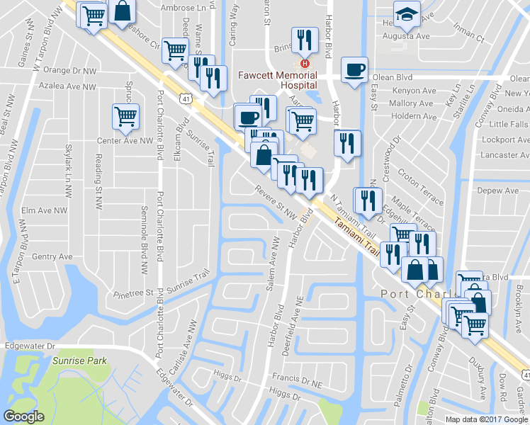 map of restaurants, bars, coffee shops, grocery stores, and more near 164 Barre Drive Northwest in Port Charlotte