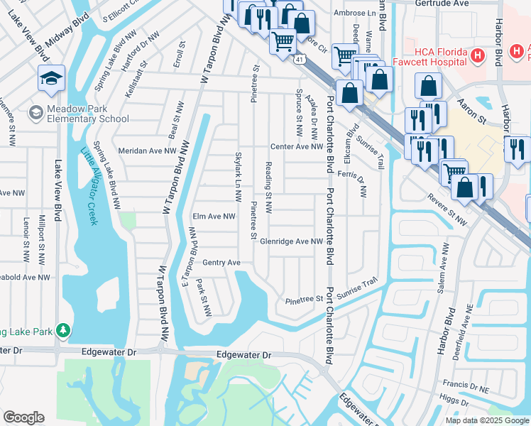 map of restaurants, bars, coffee shops, grocery stores, and more near 3276 Pinetree Street in Port Charlotte