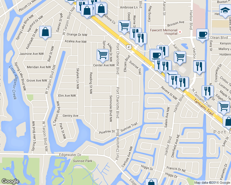 map of restaurants, bars, coffee shops, grocery stores, and more near 3285 Port Charlotte Boulevard in Port Charlotte