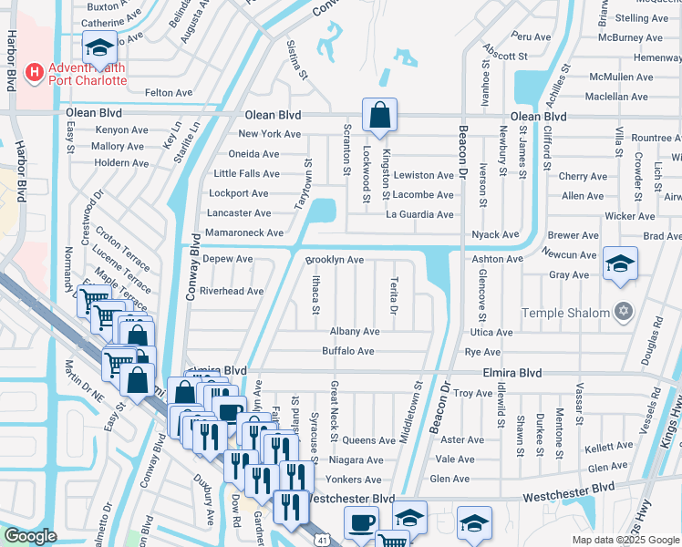map of restaurants, bars, coffee shops, grocery stores, and more near 3254 Great Neck Street in Port Charlotte