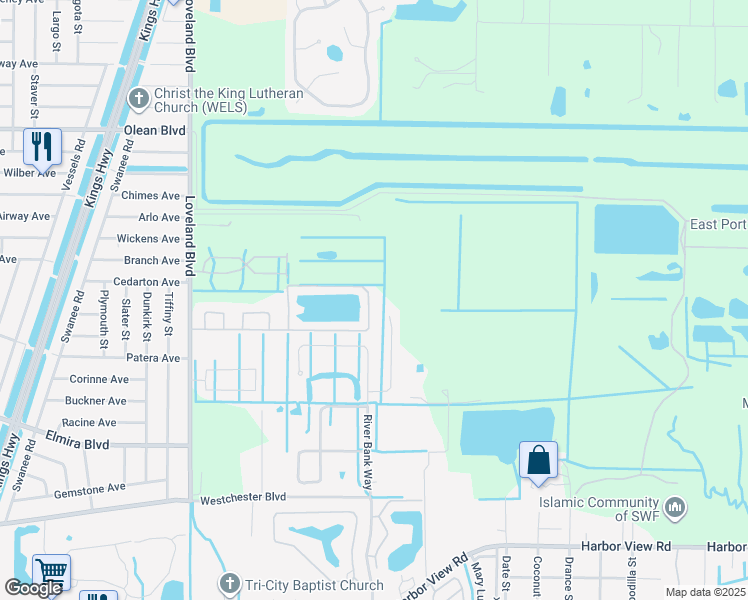 map of restaurants, bars, coffee shops, grocery stores, and more near 3310 Loveland Boulevard in Port Charlotte