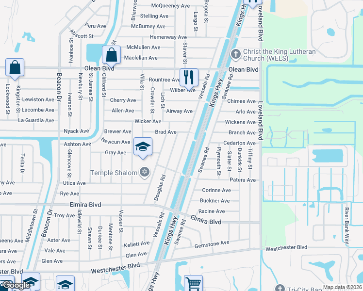 map of restaurants, bars, coffee shops, grocery stores, and more near 3234 Douglas Road in Port Charlotte