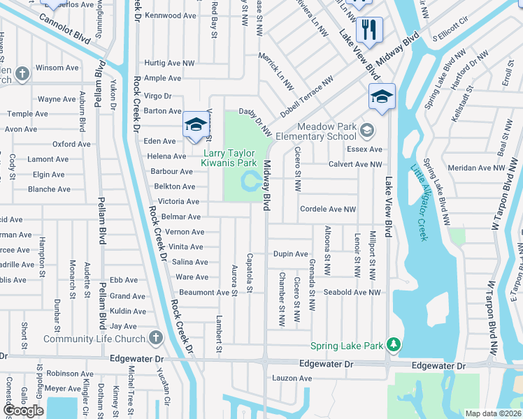 map of restaurants, bars, coffee shops, grocery stores, and more near 19682 Midway Boulevard in Port Charlotte