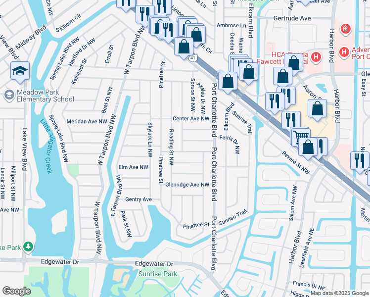 map of restaurants, bars, coffee shops, grocery stores, and more near 302 Cypress Avenue Northwest in Port Charlotte