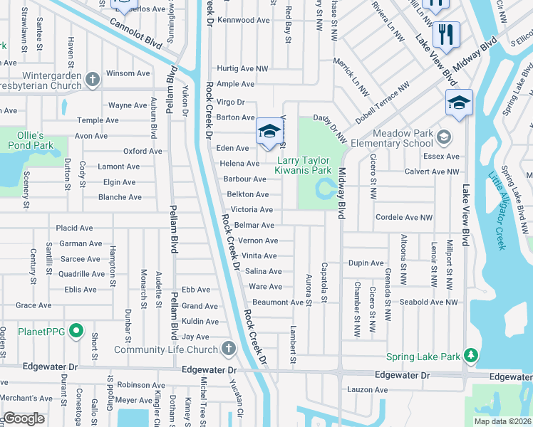 map of restaurants, bars, coffee shops, grocery stores, and more near 1125 Victoria Avenue in Port Charlotte