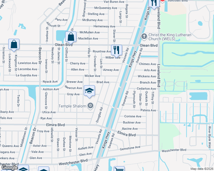 map of restaurants, bars, coffee shops, grocery stores, and more near 3234 Douglas Road in Port Charlotte