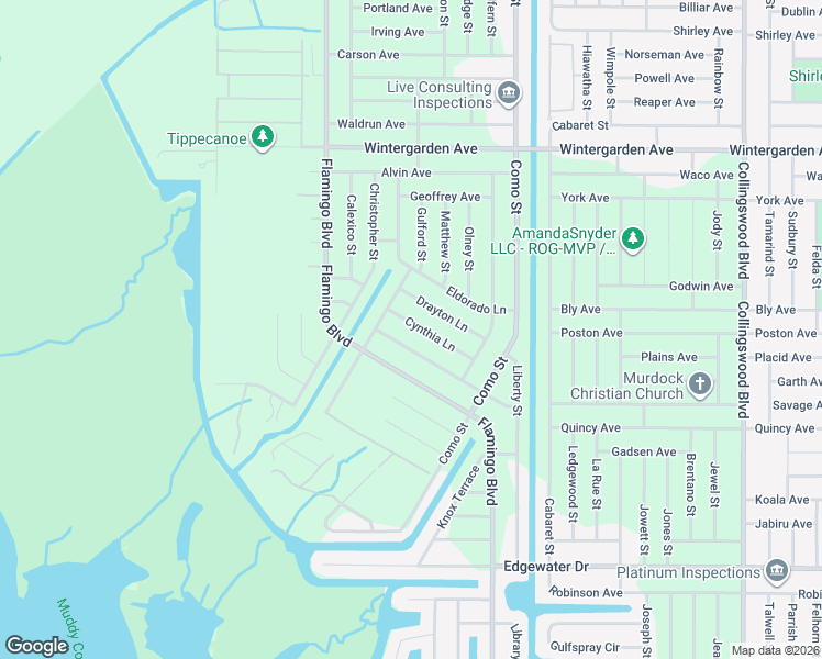 map of restaurants, bars, coffee shops, grocery stores, and more near 17141 Cynthia Lane in Port Charlotte