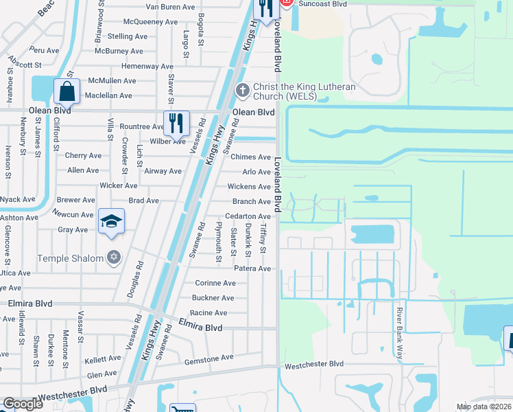 map of restaurants, bars, coffee shops, grocery stores, and more near 23492 Cedarton Avenue in Punta Gorda