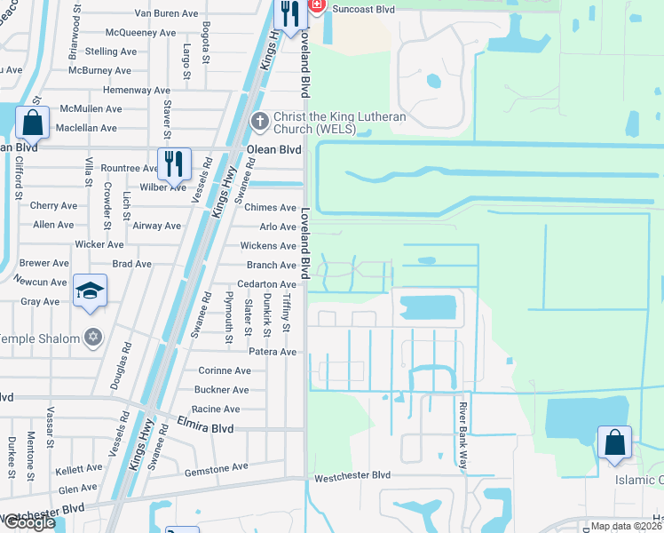 map of restaurants, bars, coffee shops, grocery stores, and more near 24045 Park Place Drive South in Port Charlotte