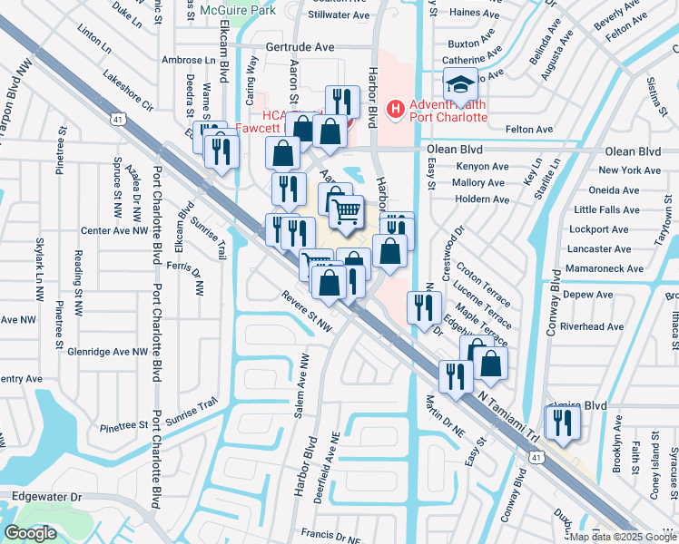 map of restaurants, bars, coffee shops, grocery stores, and more near 3280 N Tamiami Trail in Port Charlotte