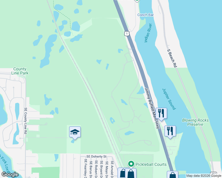 map of restaurants, bars, coffee shops, grocery stores, and more near 18146 Southeast Village Circle in Jupiter