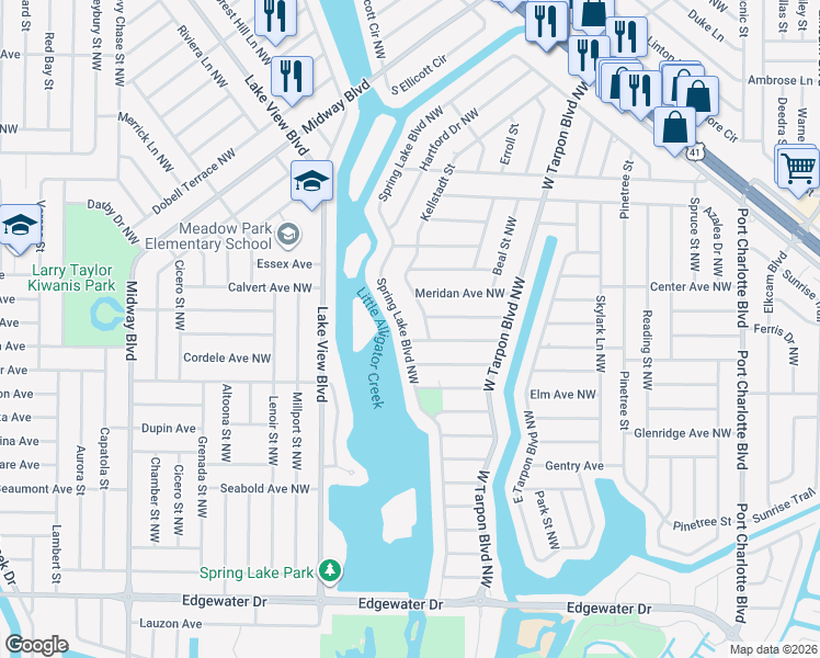 map of restaurants, bars, coffee shops, grocery stores, and more near 455 Spring Lake Boulevard Northwest in Port Charlotte