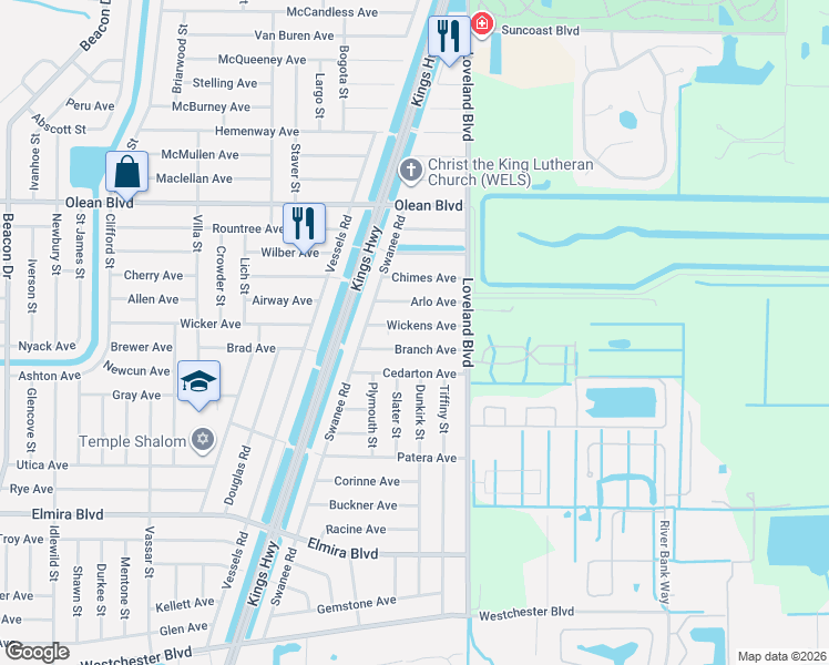map of restaurants, bars, coffee shops, grocery stores, and more near 23445 Wickens Avenue in Port Charlotte