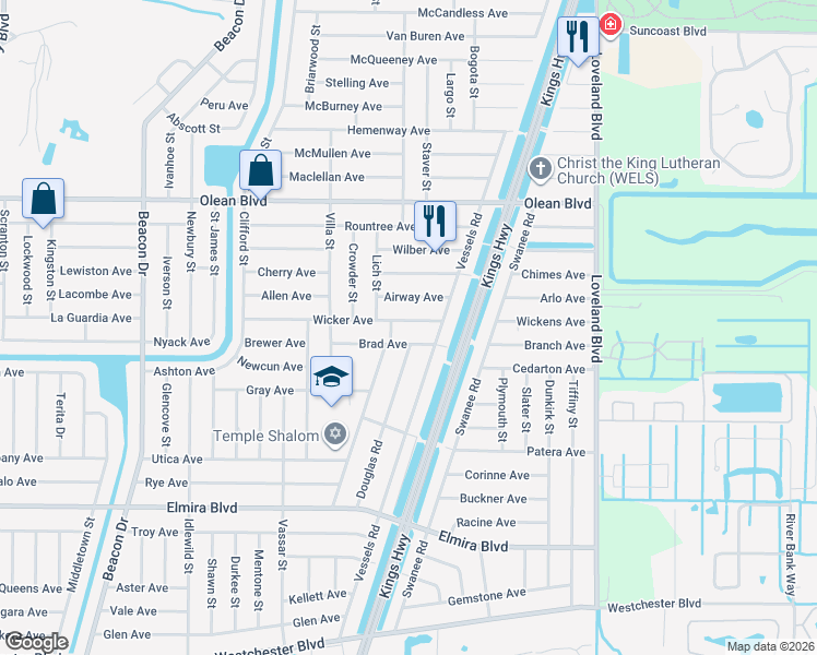 map of restaurants, bars, coffee shops, grocery stores, and more near 23297 Wicker Avenue in Port Charlotte