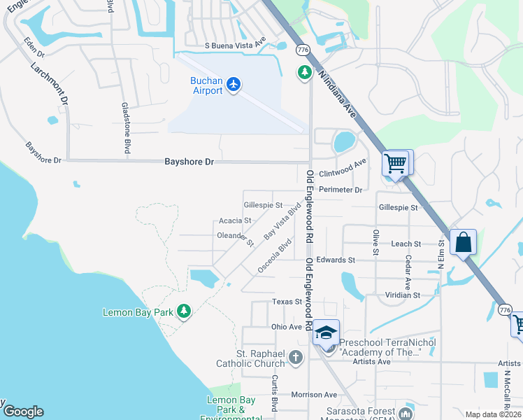 map of restaurants, bars, coffee shops, grocery stores, and more near 916 Gasparilla Boulevard in Englewood