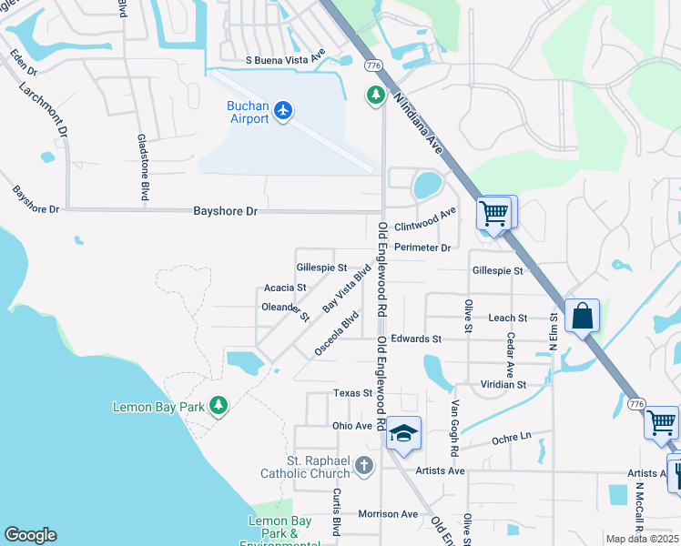 map of restaurants, bars, coffee shops, grocery stores, and more near 913 Gillespie Street in Englewood